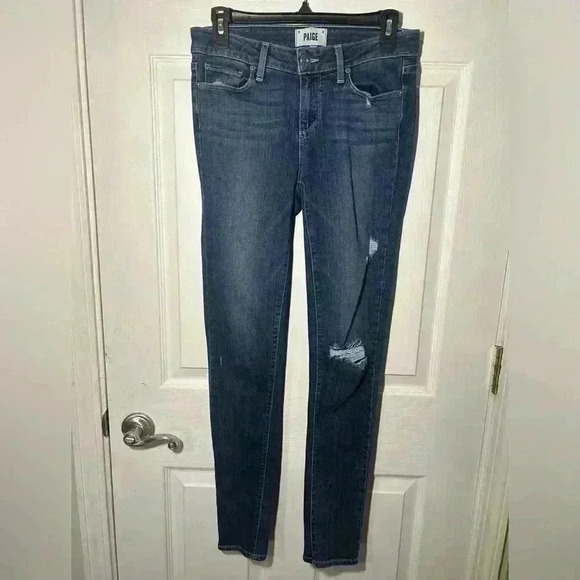 Paige Verdugo Ultra Skinny Size 28 Silas Distressed. Medium/Dark wash. - Picture 1 of 12